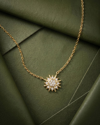18kt Gold Plated CZ Glam Star Burst Pendant with Chain
