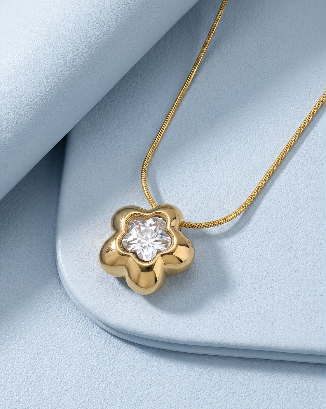 Gold Plated Elegant Floral Solitaire Studded Pendant and Snake Chain