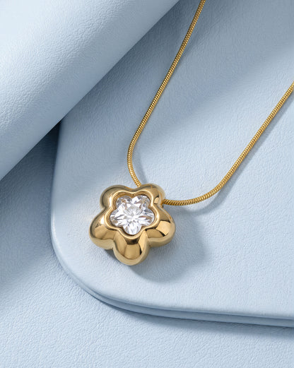 Gold Plated Elegant Floral Solitaire Studded Pendant and Snake Chain