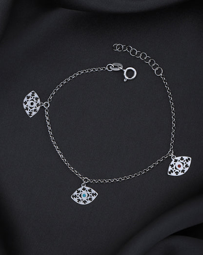 925 Sterling Silver Rhodium-Plated Enameled Evil Eye Charm Bracelet