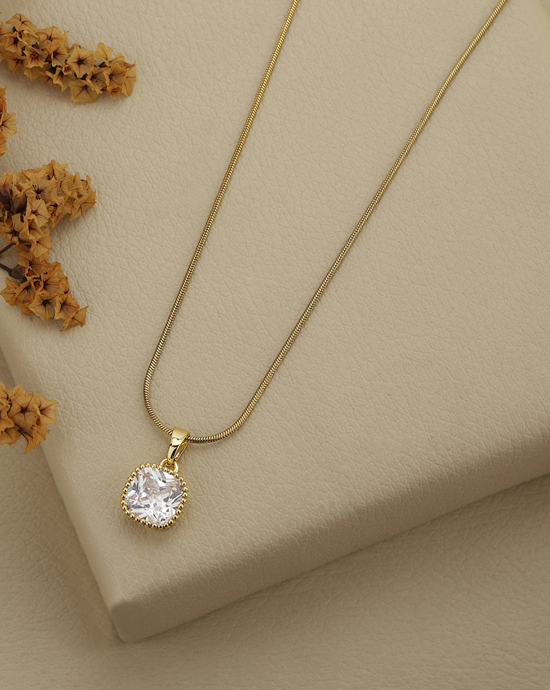 Gold Plated Statement Solitaire Pendant &amp; Fancy Chain