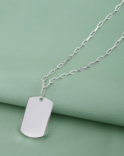Men Rhodium Plated Dog Tag Pendant and Chain