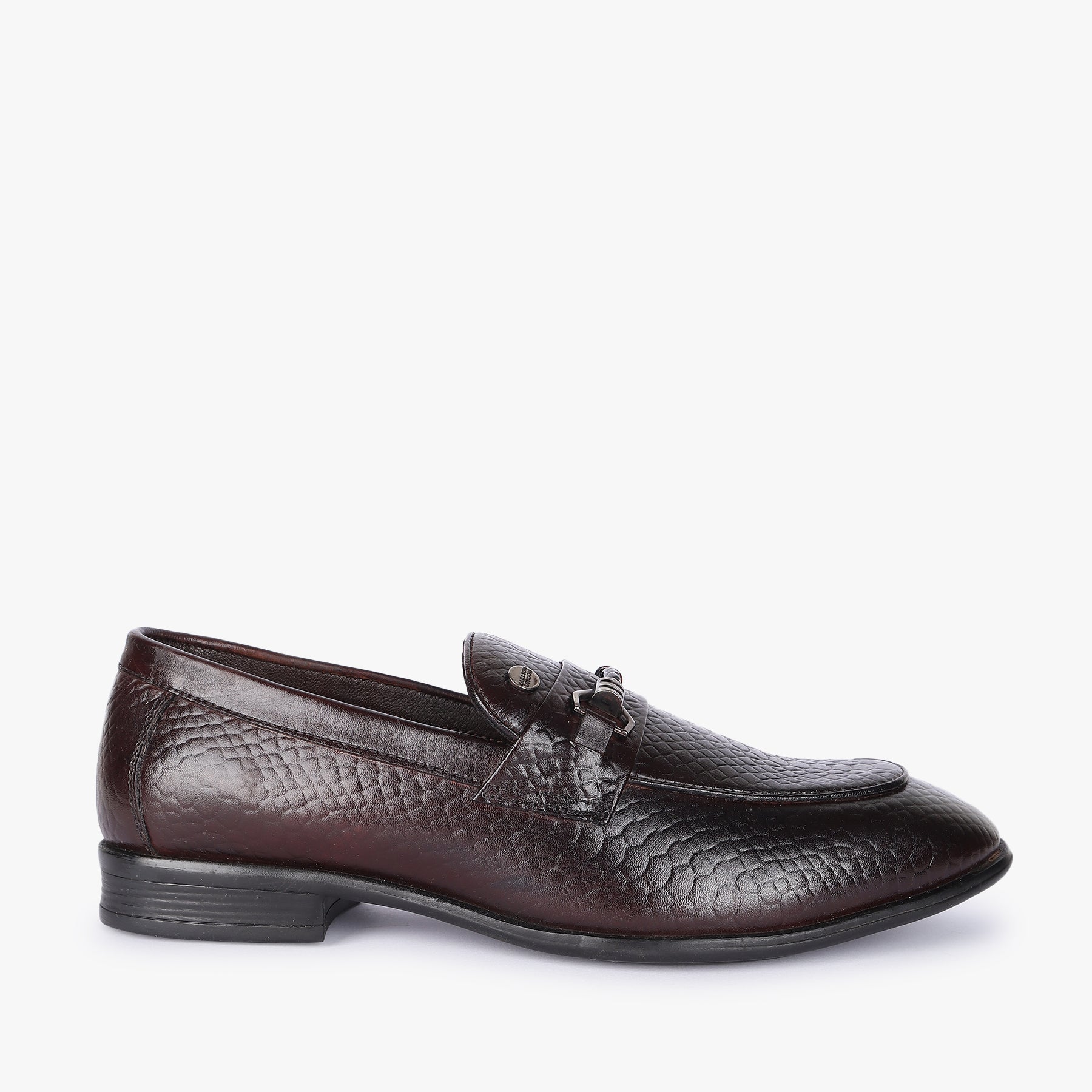 Men Dark Brown Snakeskin Leather Loafers