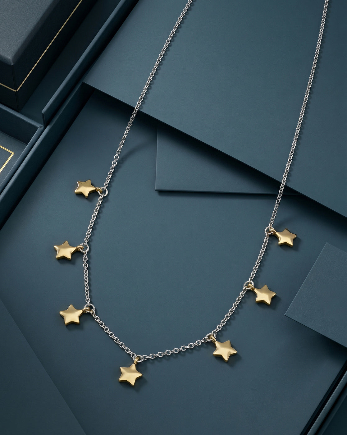 18kt Gold &amp; Rhodium Plated Dual Tone Dangling Star Charm Necklace