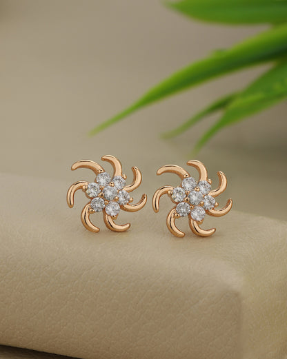 Rose Gold Plated CZ Sparkle Swirl Bold Stud Earring