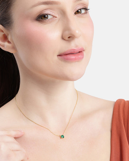18kt Gold Plated Dangling Green Solitaire Necklace
