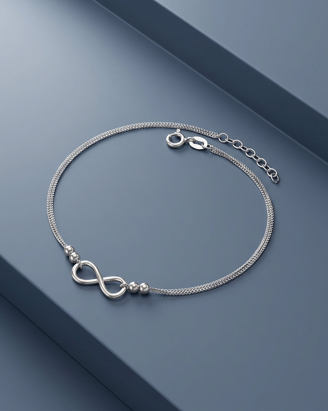 Rhodium Plated Infinity Double Chain Layered Anklet