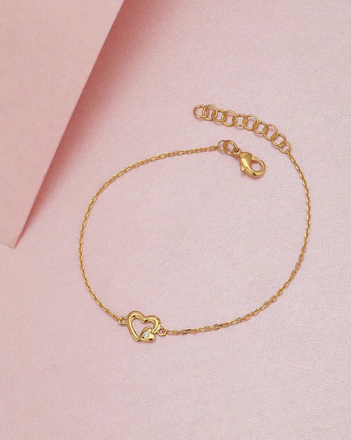 18kt Gold Plated CZ Studded Double Heart Adjustable Link Charm Bracelet