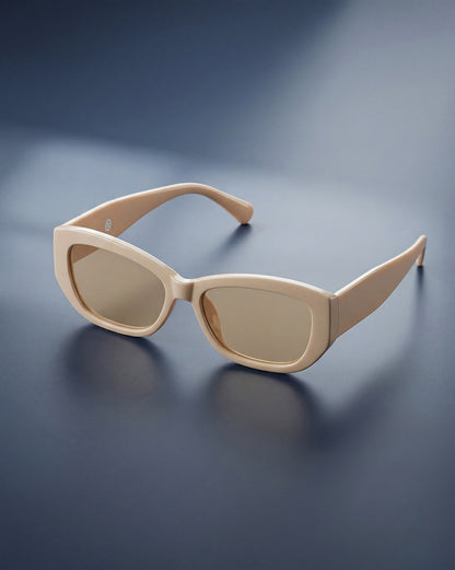 Women Cream Toned UV Protected Clear Lens Cateye Sunglasses