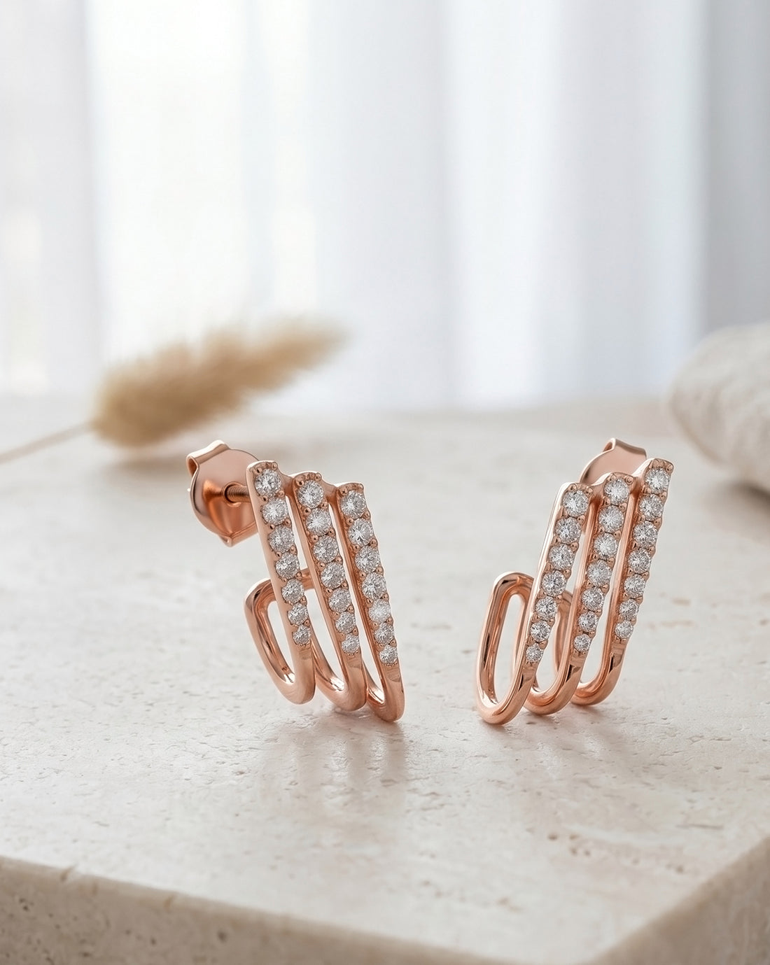 18kt Rose Gold Plated CZ Studded Half Hoop Earring