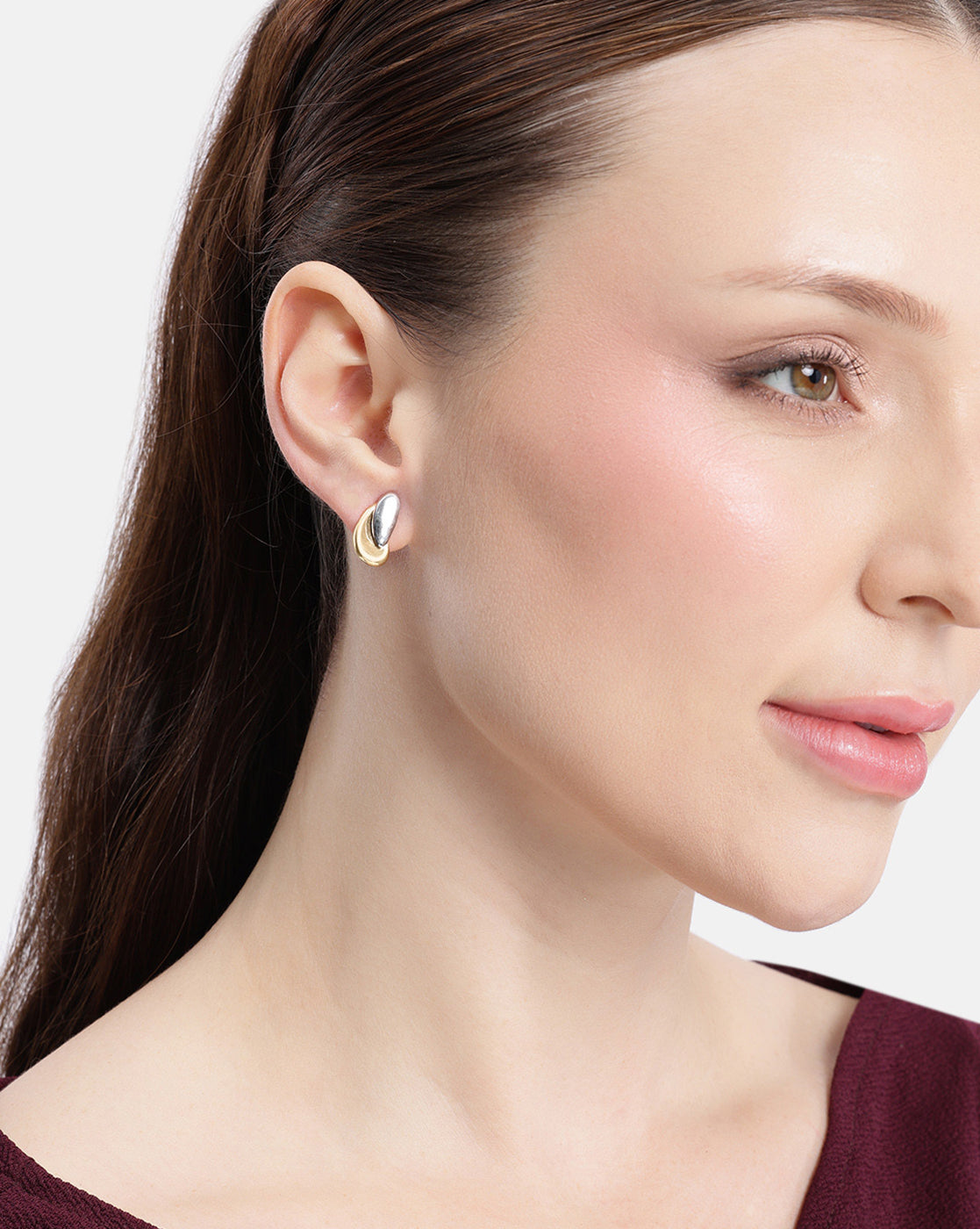 Two Toned Plated Tear Drop Stud Earring