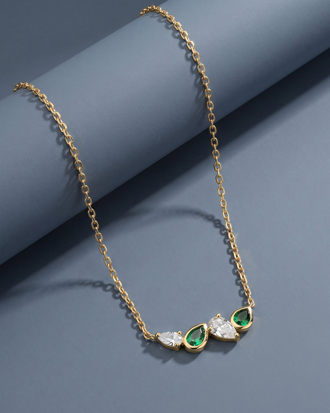 18kt Gold Plated Emerald Green and CZ Studded Contemporary Necklace