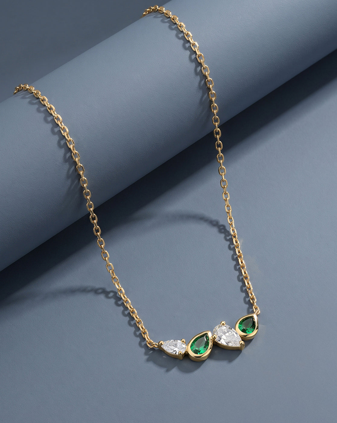 18kt Gold Plated Emerald Green and CZ Studded Contemporary Necklace