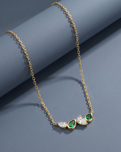 18kt Gold Plated Emerald Green and CZ Studded Contemporary Necklace