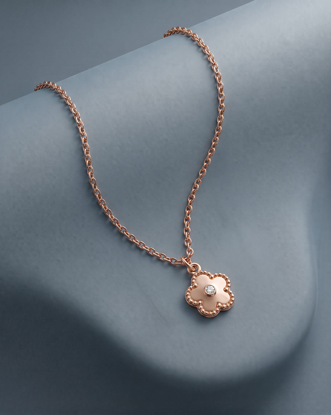 18kt Rose Gold Plated CZ Floral Pendant and Chain