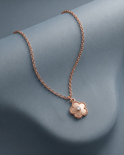 18kt Rose Gold Plated CZ Floral Pendant and Chain