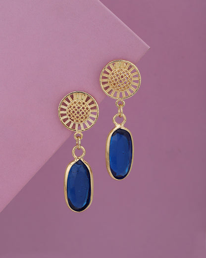 Gold Plated Radiant Blue Crystal Oval Drop Earrings