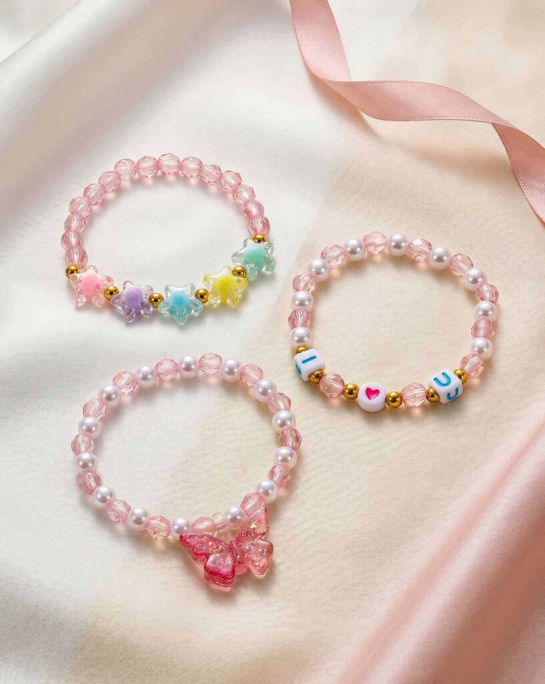 Girl Set of 3 Butterfly-Love Star Multi Charm Bracelet