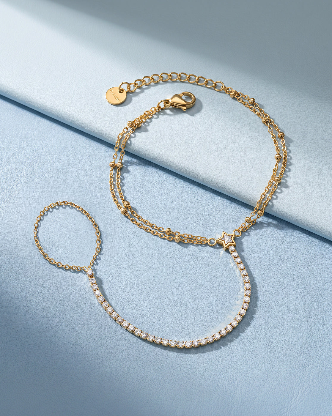 Premium Gold Plated Star CZ studded Hand Chain Bracelet