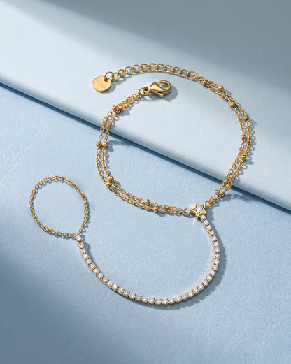 Premium Gold Plated Star CZ studded Hand Chain Bracelet
