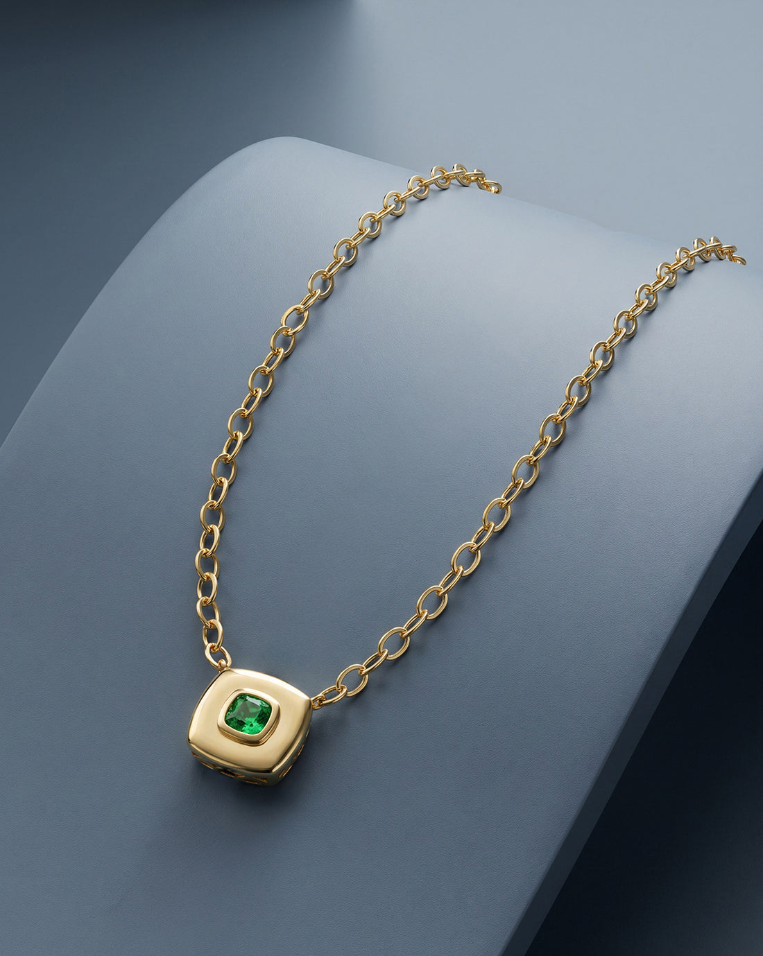 18kt Gold Plated Contemporary Cushion CZ Studded Hi-Polish Necklace