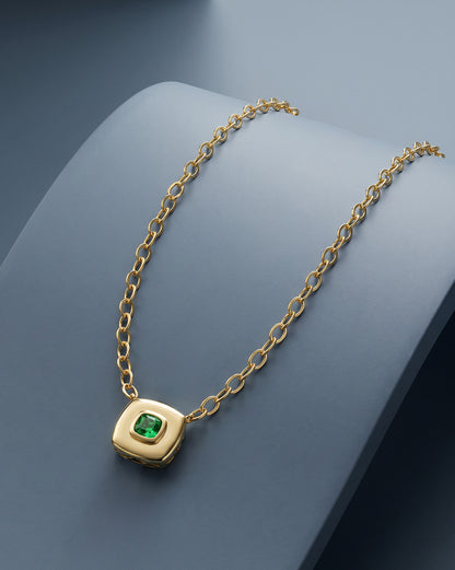 18kt Gold Plated Contemporary Cushion CZ Studded Hi-Polish Necklace