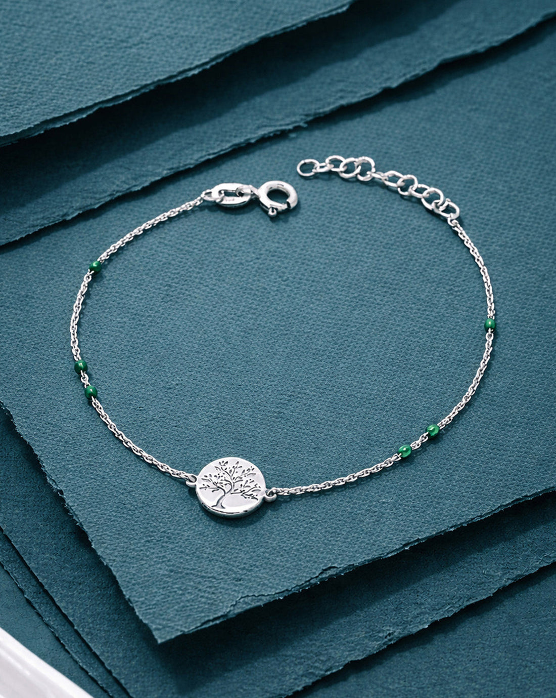 925 Sterling Silver Rhodium Plated Tree Of Life Enamel Charm Bracelet