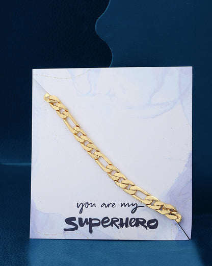 Men 18kt Gold Plated Link Figaro Bracelet with Gift Card
