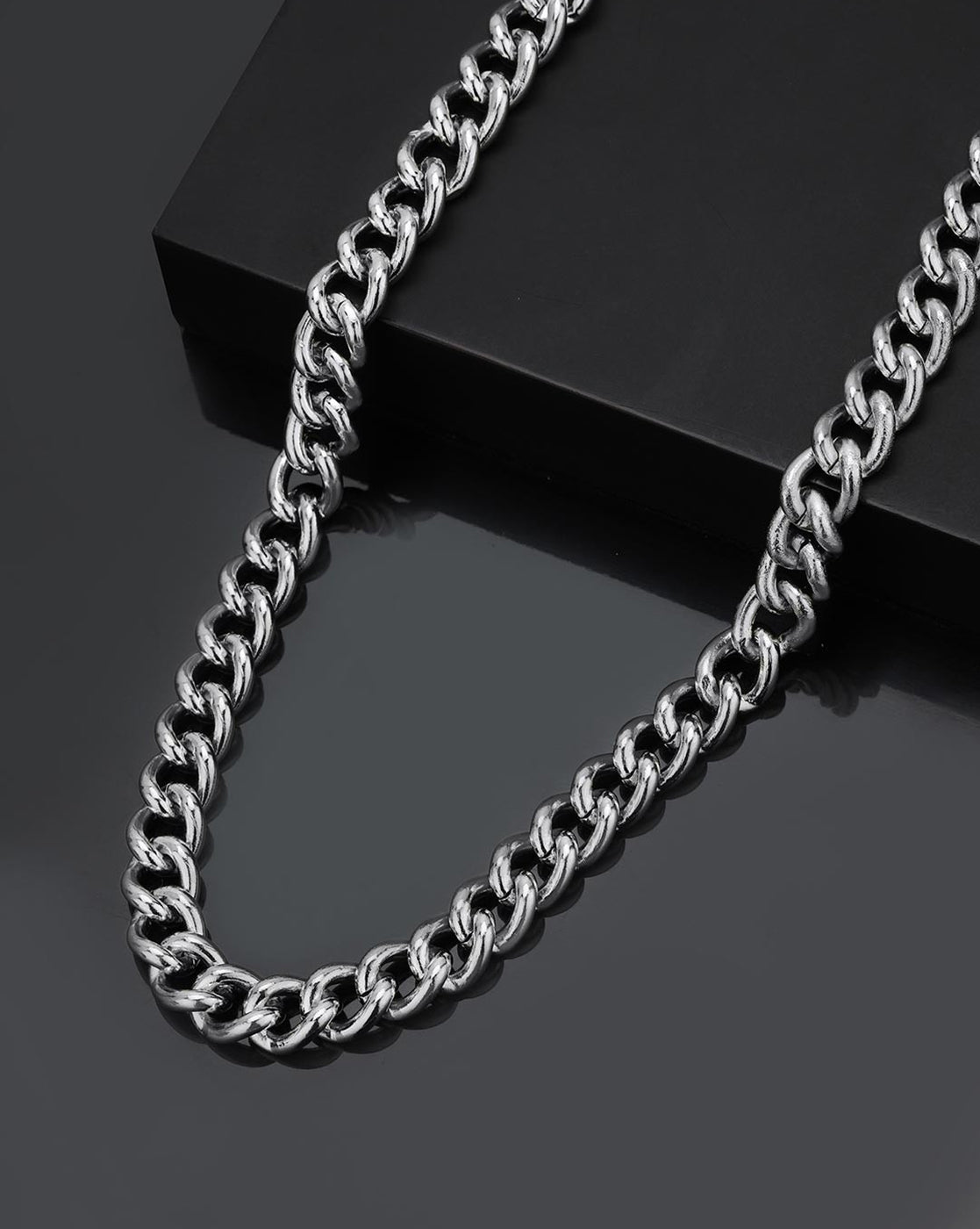 Men Silver Plated Cuban Link Chain Necklace