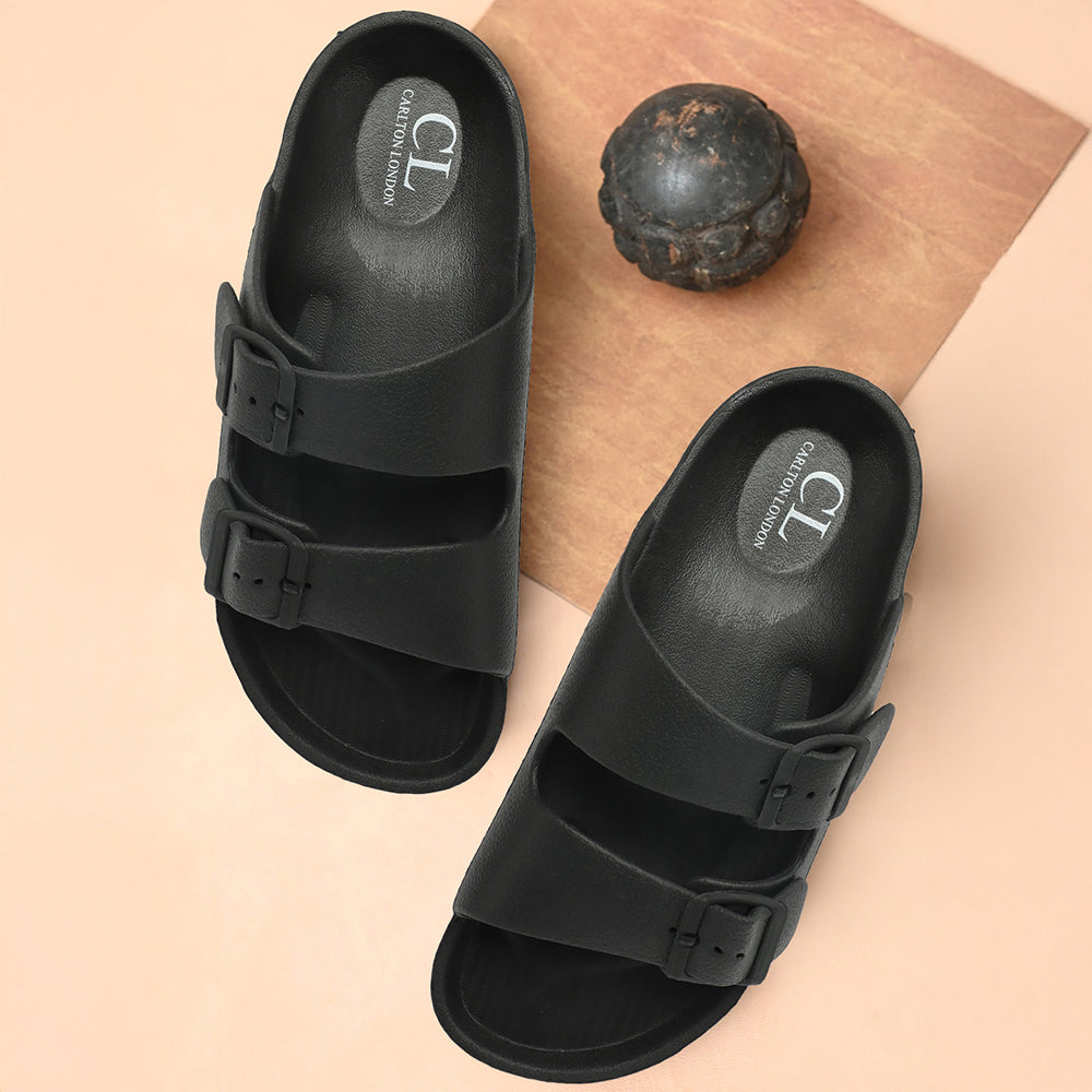 Women Solid Double Buckle Platform Slides