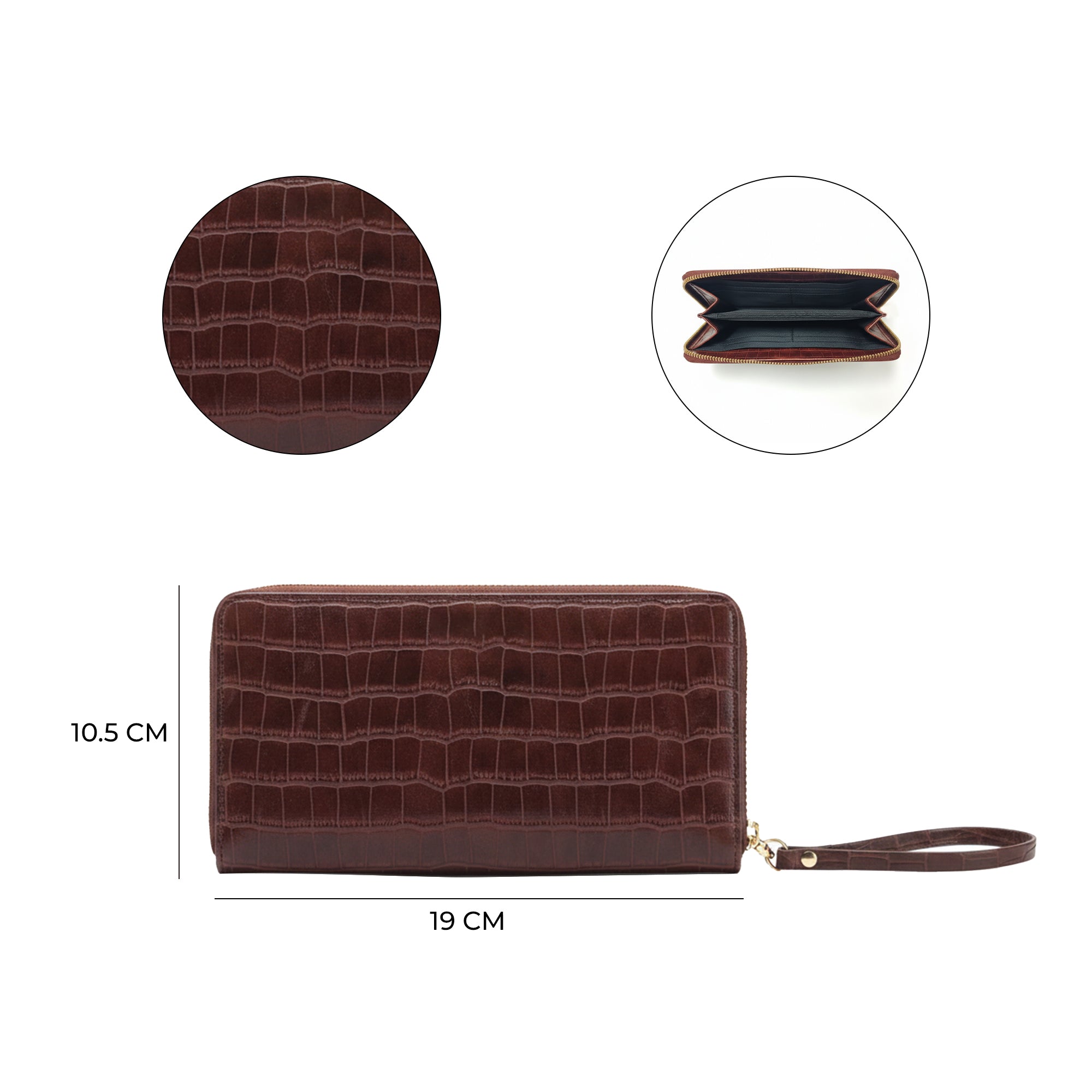 Carlton London Women Estelle Zip Around Textured Wallet with Gold Hardware
