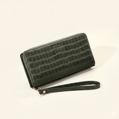 Carlton London Women Estelle Zip Around Textured Wallet with Gold Hardware