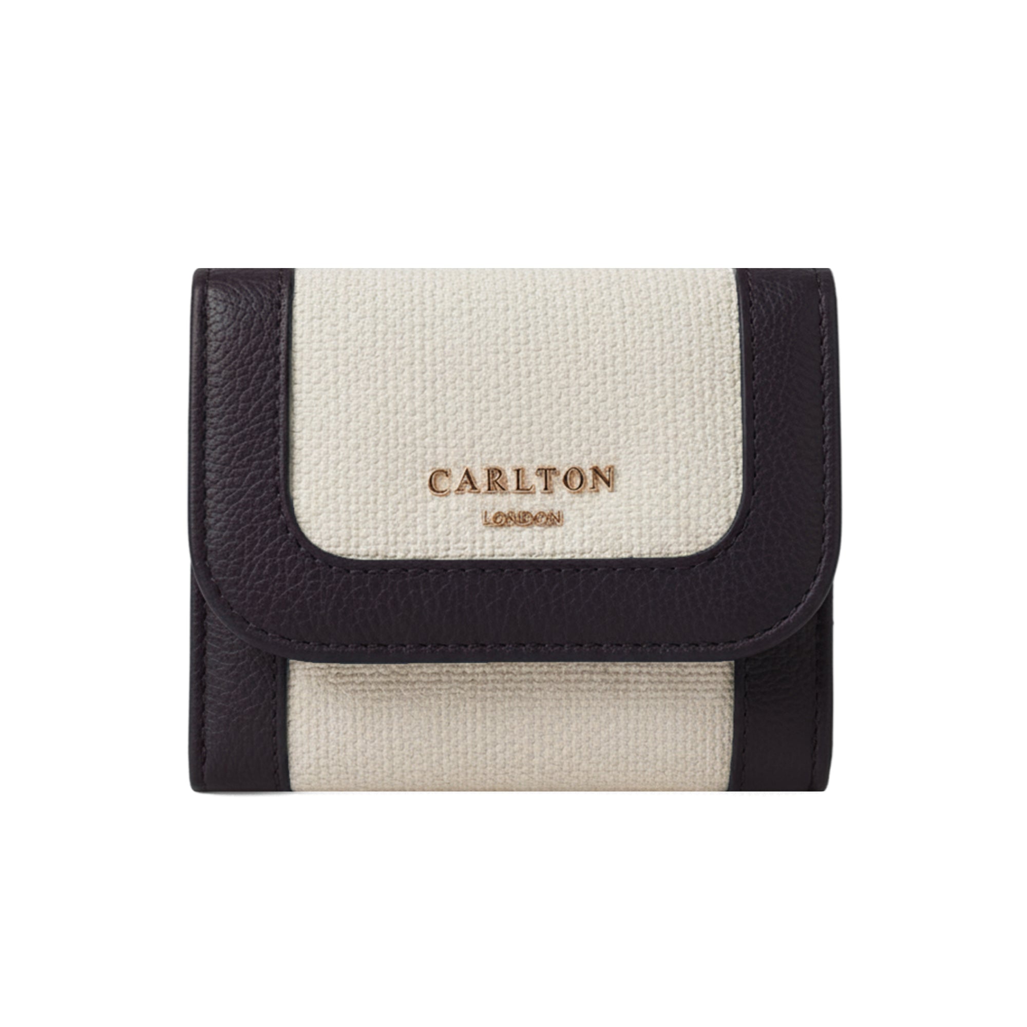 Carlton London Women Tri-Fold Textured Compact Wallet with Gold Hardware