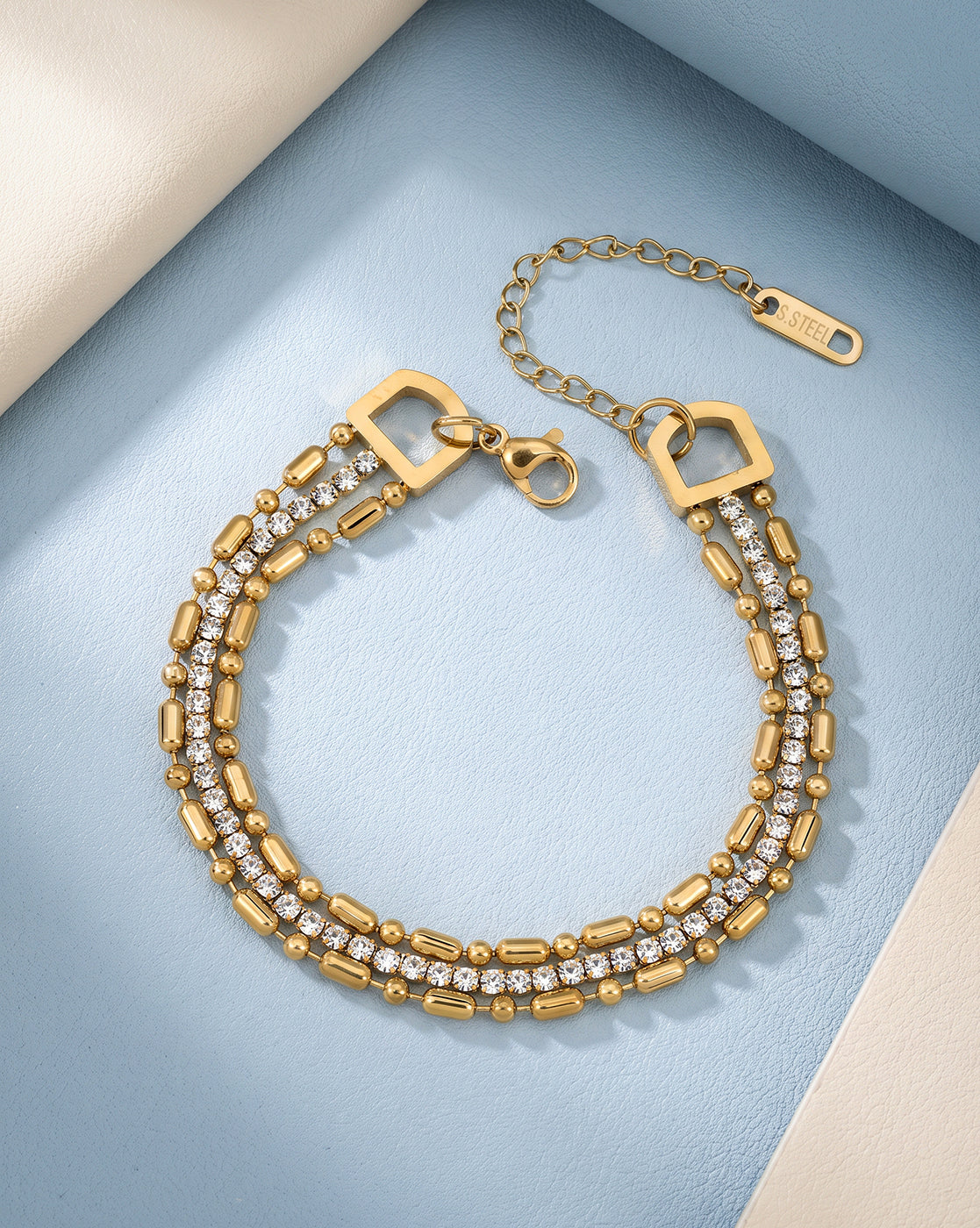 Premium Gold Plated CZ Studded Bold Layered Tennis Bracelet
