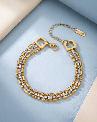 Premium Gold Plated CZ Studded Bold Layered Tennis Bracelet