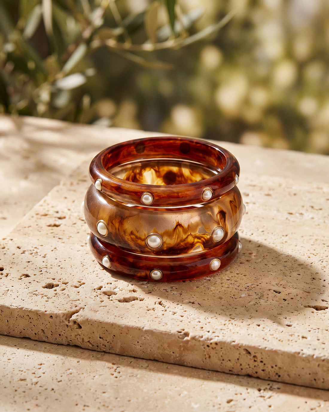 Set of 3 Fashionable Resin Bangle with Faux Pearl