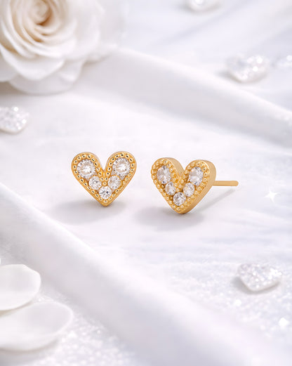 Gold Plated CZ Sparkle Mini Heart Stud Earring