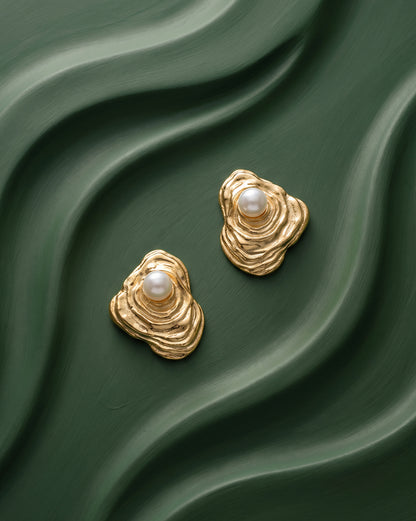 18kt Gold Plated Pearl Contemporary Petite Stud Earring