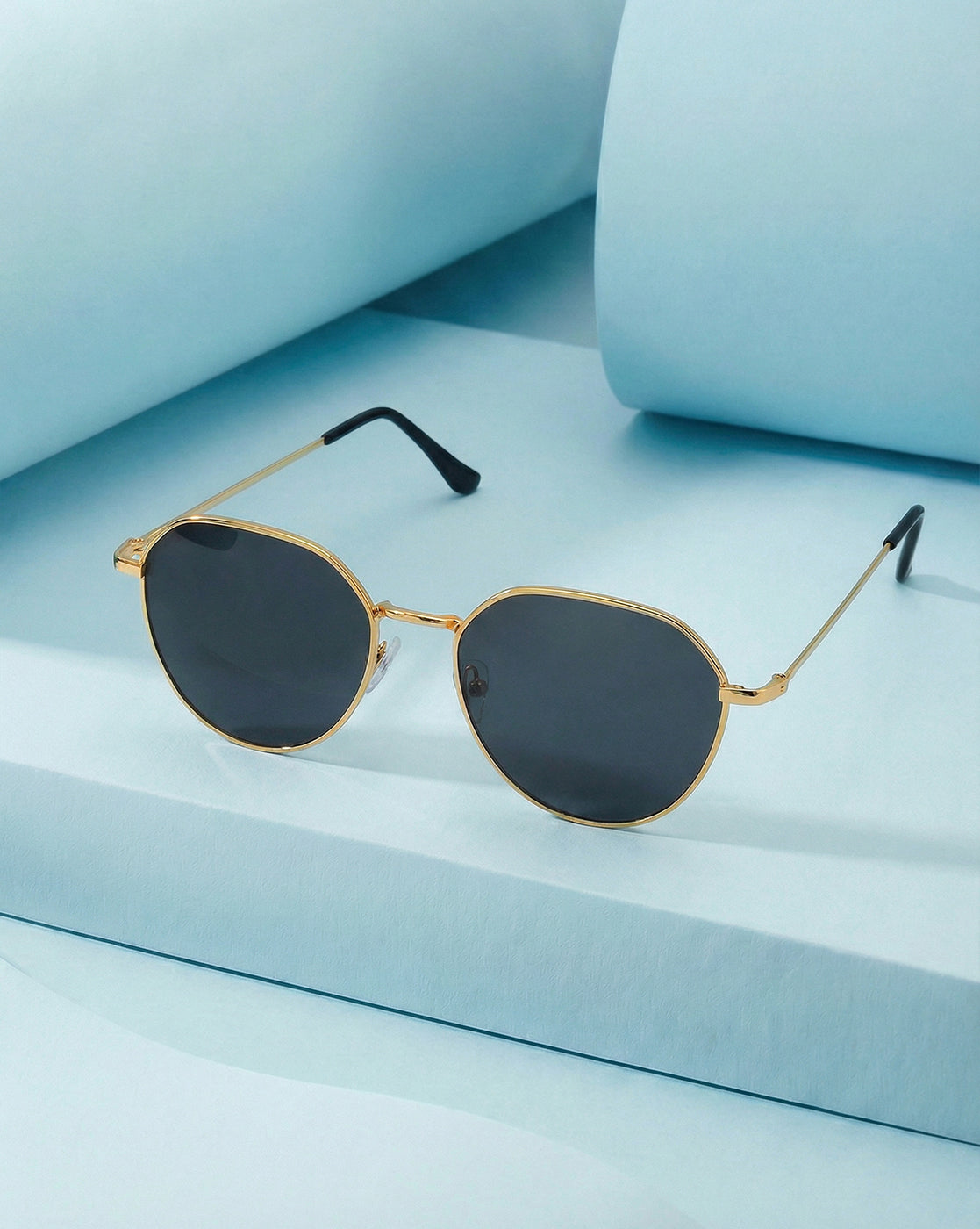 Women Gold and Black Toned Black UV Protected Lens Rectangle Sunglasses