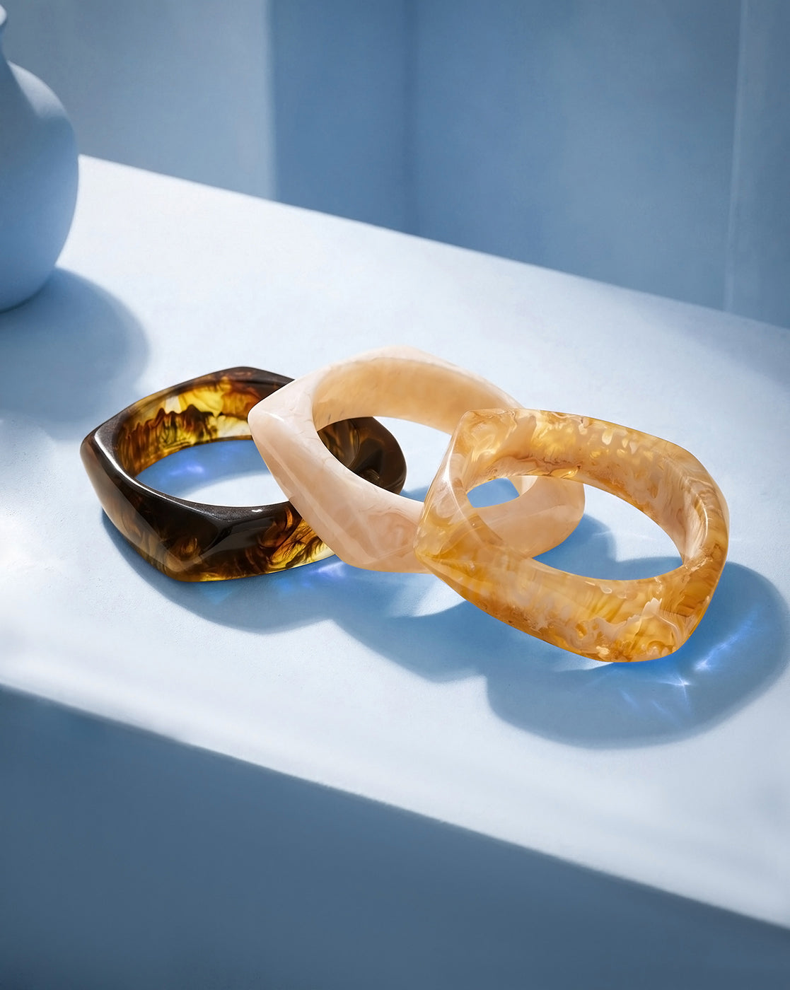 Set of 3 Stylish Earthy Square Resin Bangle