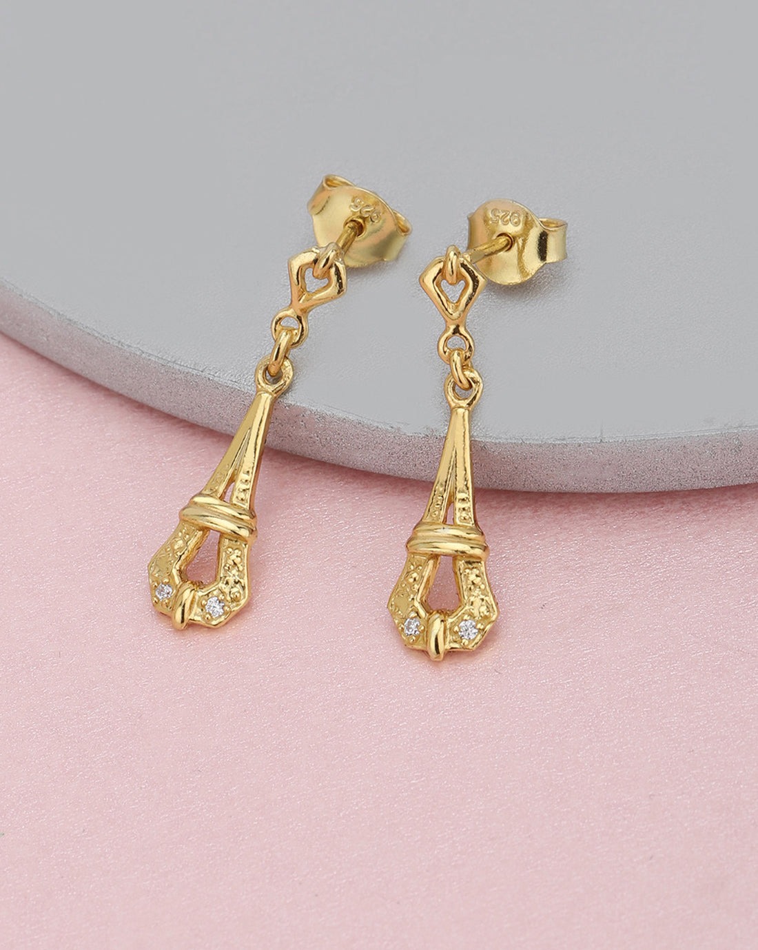 925 Sterling Silver 18kt Gold Plated Teardrop CZ Drop Earring