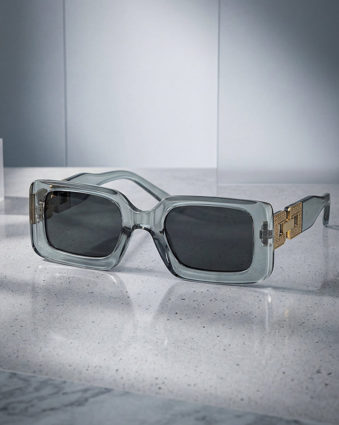 Women Grey &amp; Gold Toned UV Protected Black Lens Square Sunglasses
