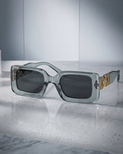 Women Grey &amp; Gold Toned UV Protected Black Lens Square Sunglasses