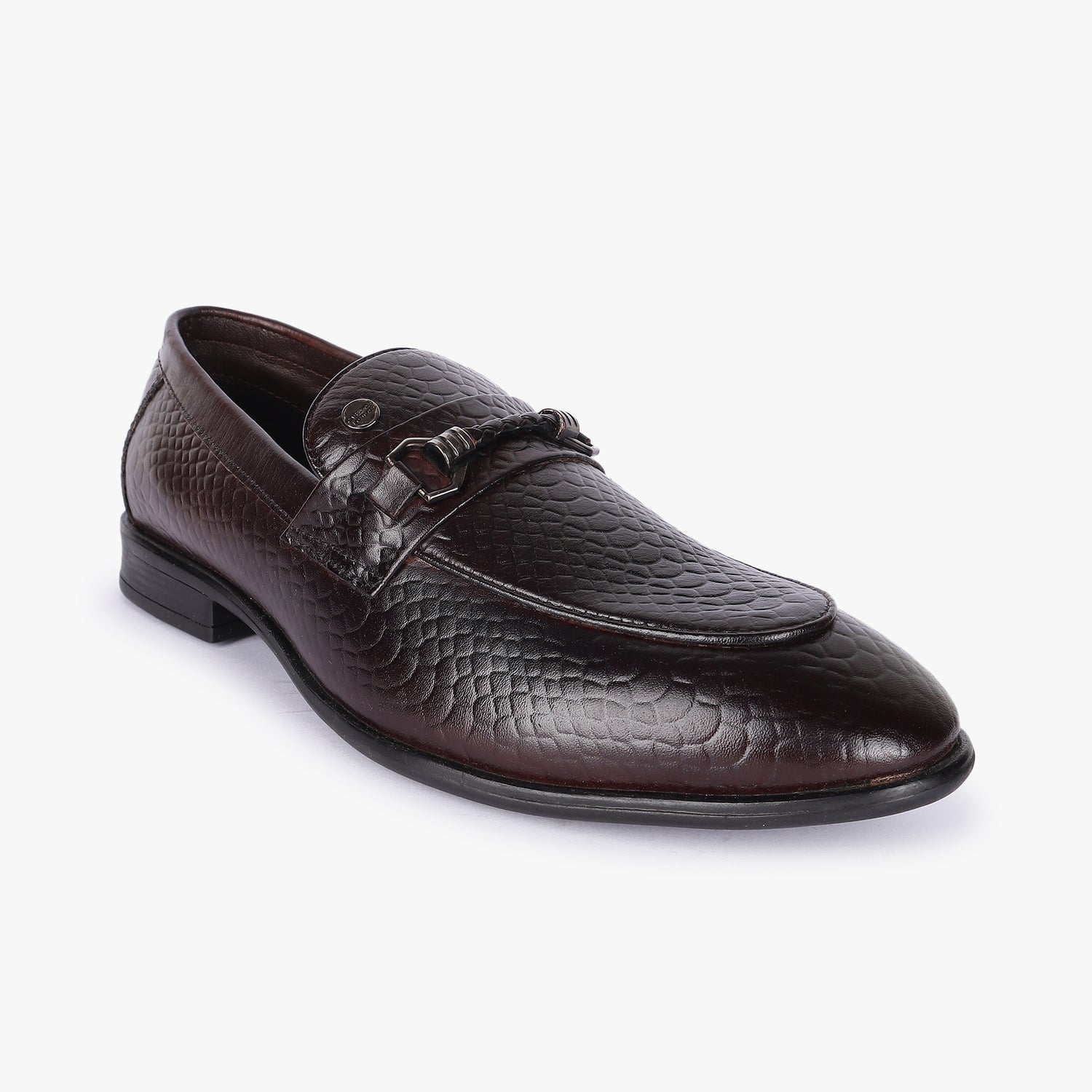 Men Dark Brown Snakeskin Leather Loafers