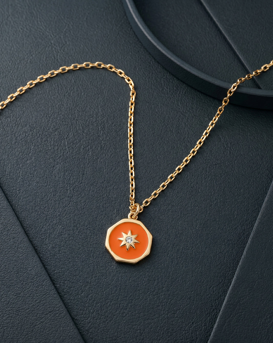 18kt Gold Plated CZ Burst Star Enamel Pendant and Chain Necklace