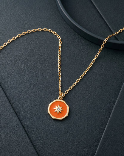 18kt Gold Plated CZ Burst Star Enamel Pendant and Chain Necklace