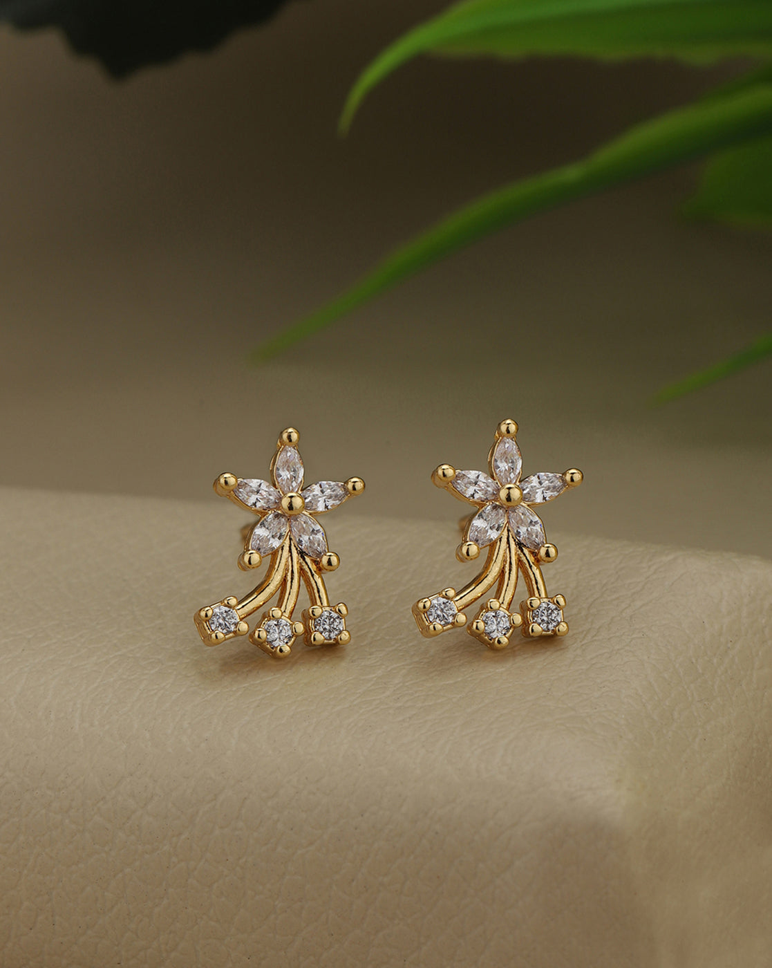 Gold Plated CZ Shooting Star Floral Petite Stud Earring