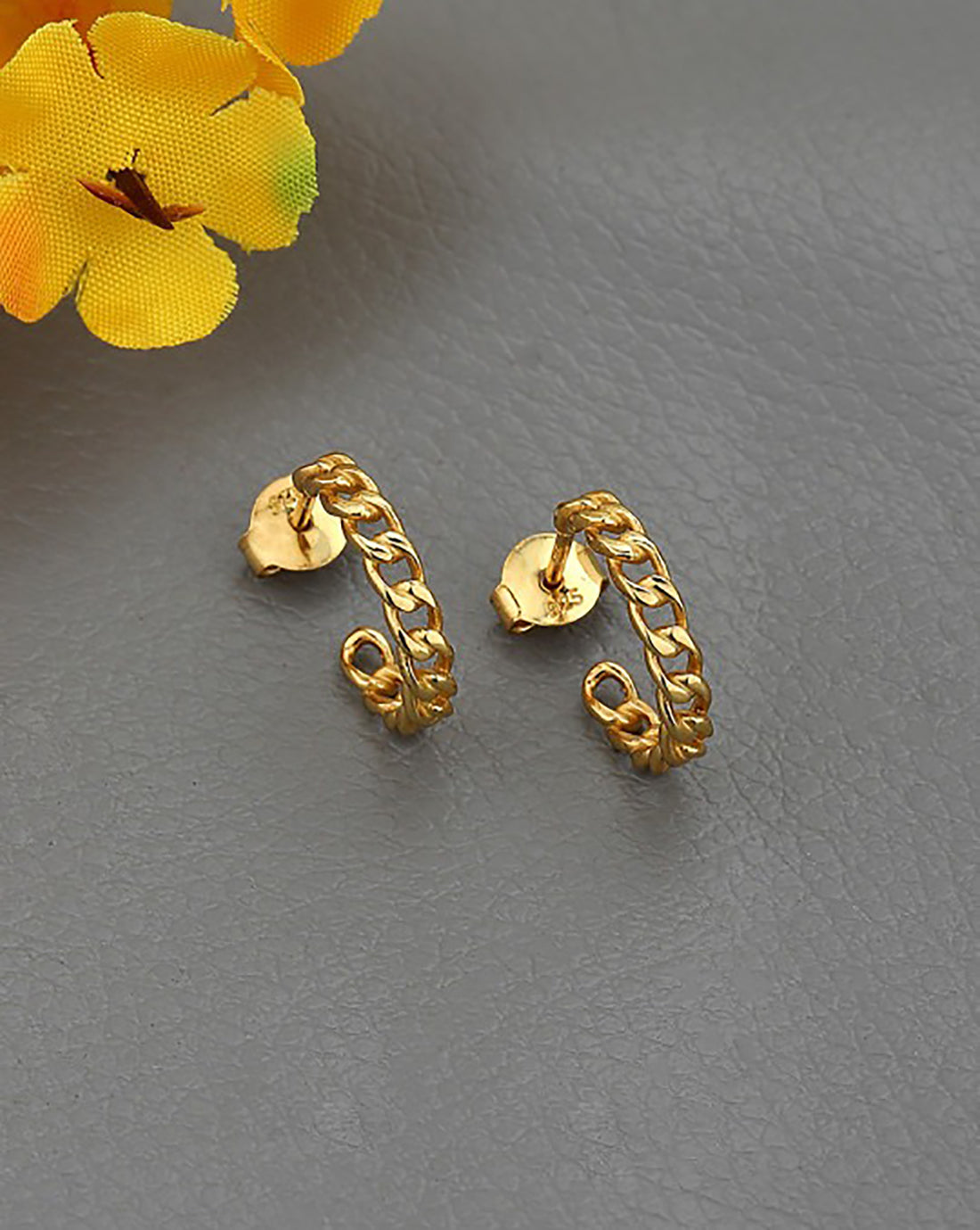 925 Sterling Silver 18kt Gold Plated Link Chain Half Hoop Earring