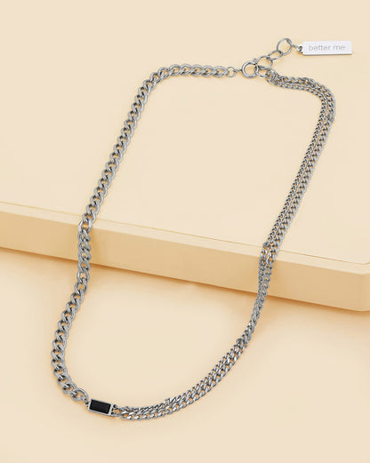 Men Silver Plated CZ Layered Curb Link Chain Necklace