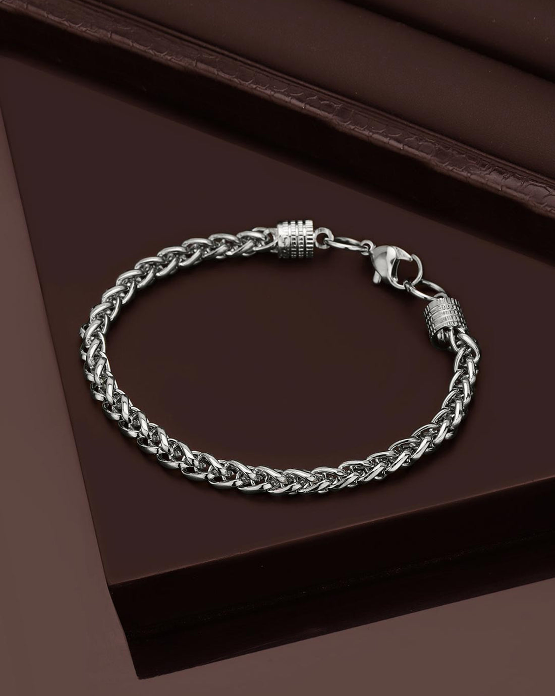 Men Silver Plated Wheat Link Chain Bracelet